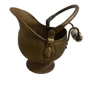 Vintage Dutch min brass coal scuttle ash scoop Delft porcelain detail